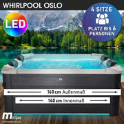 Jacuzzi BRAST MSpa Oslo con pared exterior rígida | Iluminación LED con 20 colores ajustables para 6 personas | 160x160x65cm | 120 boquillas de masaje | Uso durante todo el año, resistente al invierno | Piscina interior y exterior