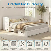 Cama Murphy convertible tamaño queen Mjkone con colchón, carga USB y cajones de almacenamiento