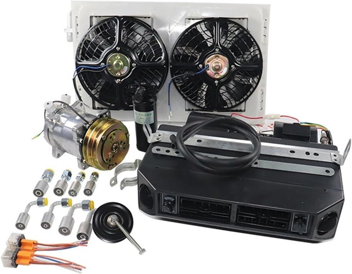 Aire acondicionado para coche, kit de aire acondicionado universal para automóvil 12V 24V, A/C para camión, minibús, furgoneta, tractor, excavadora, vehículo recreativo (12V solo frío)