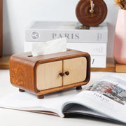 Mini caja de pañuelos de madera con diseño de armario, nogal, compacta