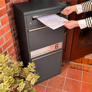 Metzler Paketbox Bispo 2, buzón con compartimento grande para paquetes, antracita, personalizado, grabado, acero inoxidable macizo para exteriores
