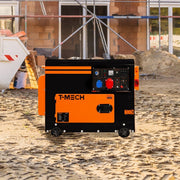 Generador diésel silencioso trifásico, grupo electrógeno para emergencias, obras de construcción y cortes de energía, 400 V, 6,5 kVA, 16,5 h de uso continuo, ATS integrado [llaves de arranque y embudo INCLUIDOS]