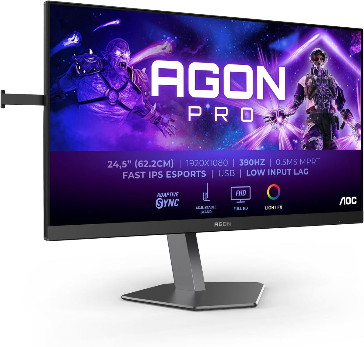 AOC Agon Pro AG256FS - Monitor de juegos FHD de 24,5 pulgadas, 390 Hz, 0,5 ms, FreeSync Premium, compatible con G-Sync, HDR400 (2 HDMI, DisplayPort, concentrador USB) negro/gris