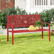 COSTWAY Banco de jardín de metal, banco resistente a la intemperie para 2-3 personas, banco de parque con respaldo y reposabrazos, banco de metal con capacidad de carga de hasta 300 kg, banco de hierro para jardín, terraza, balcón, 127 x 62 x 86 cm (rojo)