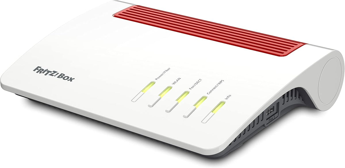 FRITZ!Box 5590 Fiber | Router para conexión de fibra óptica (Wi-Fi 6, hasta 2400 Mbps (5 GHz) y 1200 Mbps (2,4 GHz), WLAN Mesh, base DECT, puerto LAN de 2,5 gigabits, apto para Alemania)