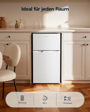Refrigerador con congelador superior Upstreman 84L, 39dB silencioso y luz LED, refrigerador pequeño con puerta reversible, TM84 blanco