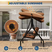 Columpio de porche para exteriores Coolmee de 3 plazas, silla columpio para patio 2 en 1 con cojines extraíbles gruesos y estructura de acero resistente a la intemperie para patio trasero y jardín