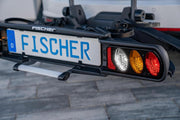 Portabicicletas de enganche Fischer ProlineEvo 2, para 2 bicicletas hasta 60 kg de carga útil, apto para bicicletas eléctricas, premontado, bloqueable, plegable