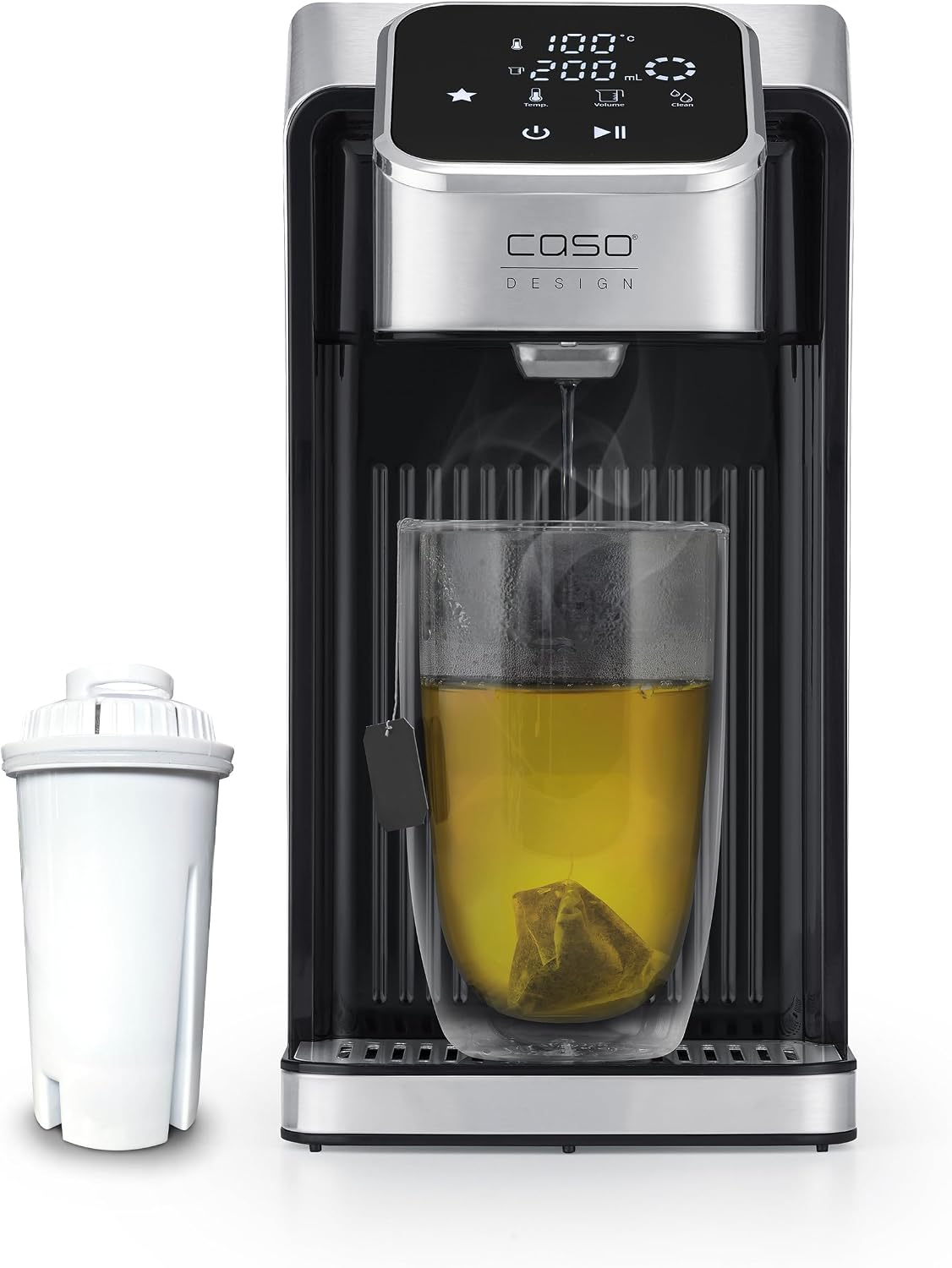 CASO HW 770 Advanced - Dispensador de agua caliente, agua caliente en segundos, 13 niveles de temperatura (40-100°C), función de memoria, ahorra hasta un 50% de energía en comparación con los hervidores de agua, incluye filtro de agua