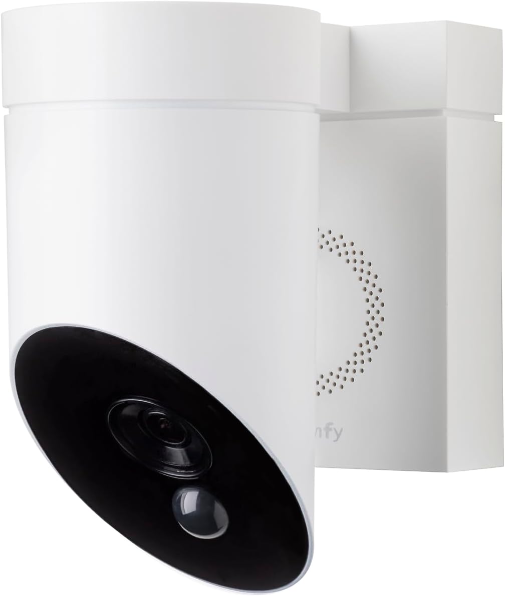 Somfy 1875325 - Cámara exterior 2 blanca, cámaras con detección de movimiento inteligente, sirena integrada de 110 dB, conexión posible a una luminaria existente, imágenes Full HD 1080p