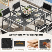 Mesa de jardín Amopatio resistente a la intemperie 110×70 cm, mesa de balcón de WPC y aluminio, mesa de terraza rectangular resistente a los rayos UV, muebles de jardín para exterior, mesa de comedor moderna gris-negro