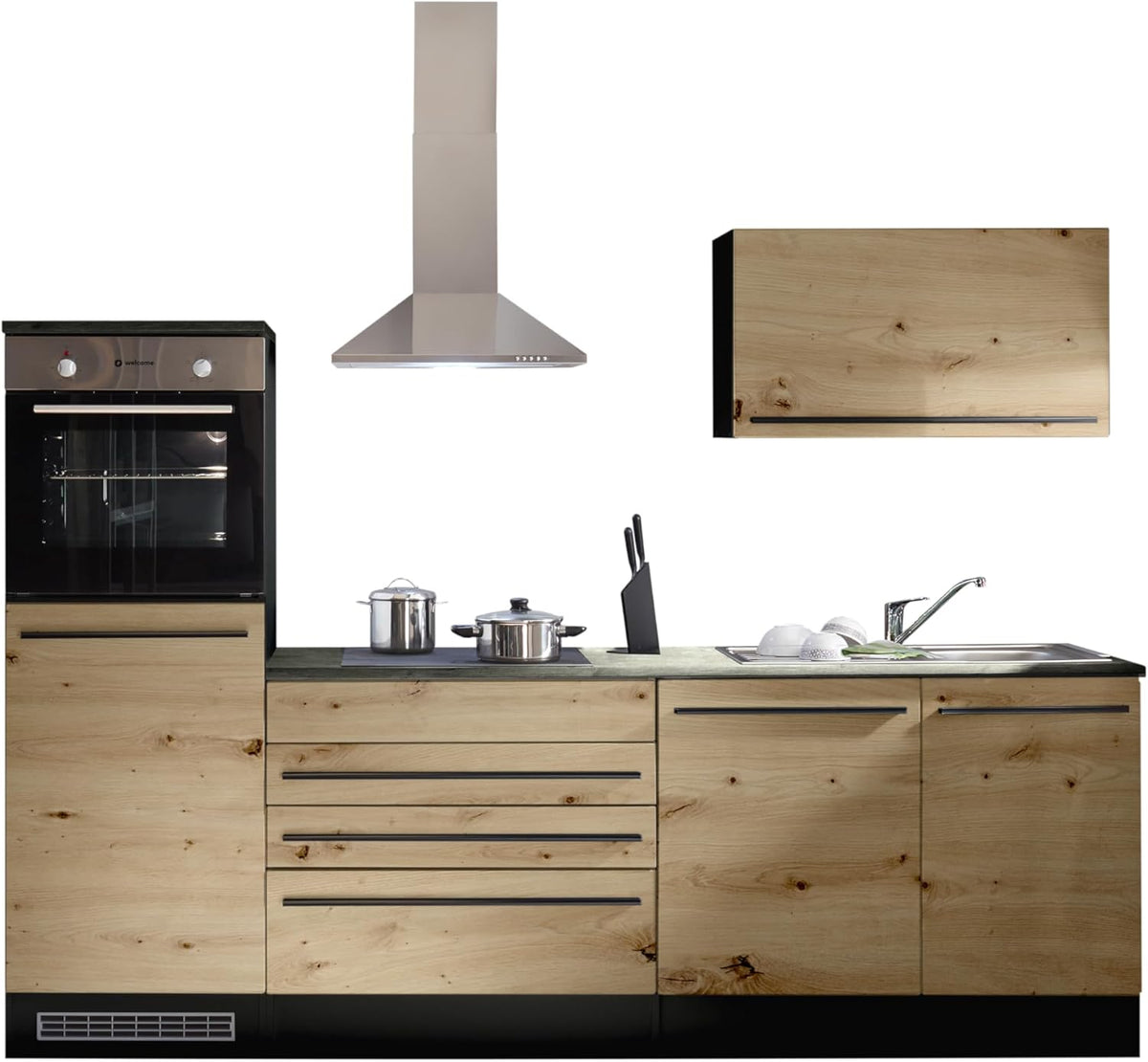 Stella Trading Jazz 6 Cocina moderna sin electrodomésticos, Antracita, Aspecto roble Artisan - Cocina integrada espaciosa con mucho espacio de almacenamiento - 260 x 200 x 60 cm An/Al/Pr