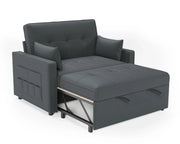 Sofá cama 3 en 1 LUXOAK 186 x 122 cm, gris, respaldo ajustable, acolchado cómodo de 12 cm, estructura de madera maciza y metal