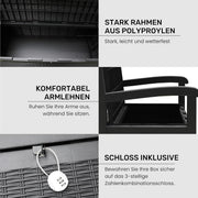 Banco de jardín con almacenamiento Olsen & Smith de 265 litros, resistente a la intemperie, arcón con cerradura, caja de almacenamiento para cojines, plástico impermeable, para herramientas, juguetes, mantas y más, negro