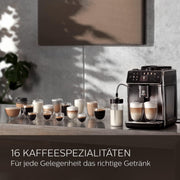Cafetera superautomática Saeco GranAroma con 16 variedades de café, pantalla a color intuitiva, 4 perfiles de usuario, molinillo de cerámica, acero inoxidable negro (SM6585/00)