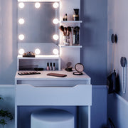 Tocador Vicco Ruben, blanco, 60 cm con iluminación LED y taburete