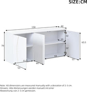 Aparador de salón de alto brillo con 3 puertas, buffet con puertas LED, mueble de salón moderno, armarios de almacenamiento para salón, comedor y pasillo, blanco