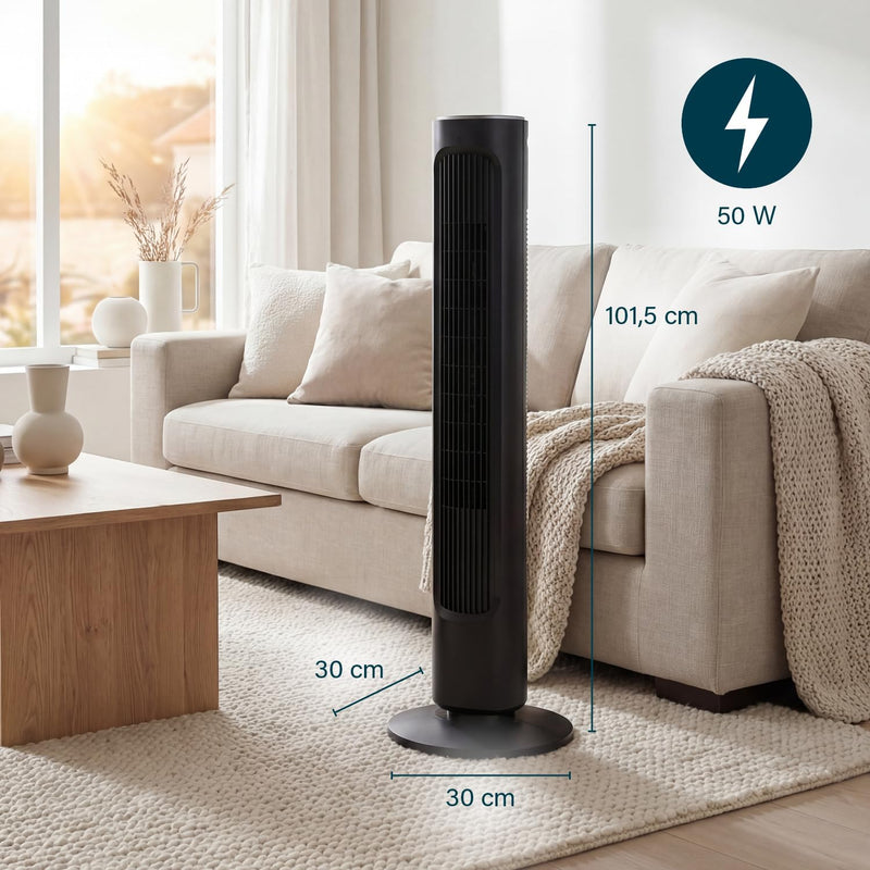 Ventilador de pie Princess – Diseño elegante – 50 W – Potente, silencioso, bajo consumo – Altura: 101,5 cm – Oscilante – 4 modos – 12 niveles de velocidad – 352390