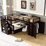 Litera en forma de L Whisen Modern Design, cama individual sobre matrimonial, con 3 cajones, escritorio portátil y armario