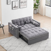 Sofá cama de 2 plazas de terciopelo de 55" con cama extraíble, respaldo ajustable, bolsillos laterales y soporte para teléfono