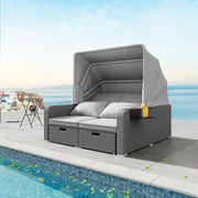 Muebles de jardín de ratán sintético para 2 personas, sofá de jardín, sofá lounge, toldo extraíble, ratán sintético y espuma, gris