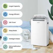 Aire acondicionado portátil Comfee Easy Cool 2.0, 7000 BTU 2,0kW, refrigeración, ventilación y deshumidificación, tamaño de habitación hasta 68m³ (25㎡), control por APP/Alexa/Google Home/IFTTT, aire acondicionado móvil con manguera de escape