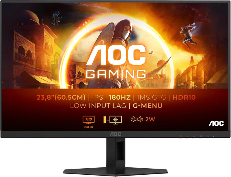 AOC Gaming 24G4XED - Monitor de 24 pulgadas FHD, 180 Hz, 1 ms, FreeSync Prem., G-Sync comp., HDR10 (1920x1080, HDMI 2.0, DisplayPort 1.4) Negro/Gris