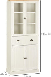 HOMCOM Aparador Mueble de Cocina Armario de Almacenaje con 4 Puertas, 2 de ellas de Cristal y 1 Cajón, 182,5 cm de Altura con Estantes Ajustables - Beige