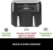 Freidora de aire NINJA Foodi DualZone, 2 compartimentos, 2 zonas de cocción independientes, capacidad de 7,6 L, freidora de aire 6 en 1, máx. 240 °C, piezas antiadherentes extraíbles aptas para lavavajillas, negro AF300EU