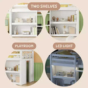 Cama alta infantil individual Whisen de 79.8"L x 43.9"An con estantes de dos niveles y luz LED