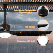 Ventilador de techo con iluminación y mando a distancia, resistente al agua IP65, ventilador de exterior regulable, lámpara de techo moderna con ventilador, ventilador silencioso con luz para dormitorio, balcón y exterior