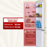 Frigorífico combi retro Amica 244 L 181 x 55 x 61,5 cm KGCR 387 101 B | 181 L frigorífico 63 L congelador, iluminación LED, descongelación automática, cristal de seguridad, botellero cromado, funcionamiento silencioso