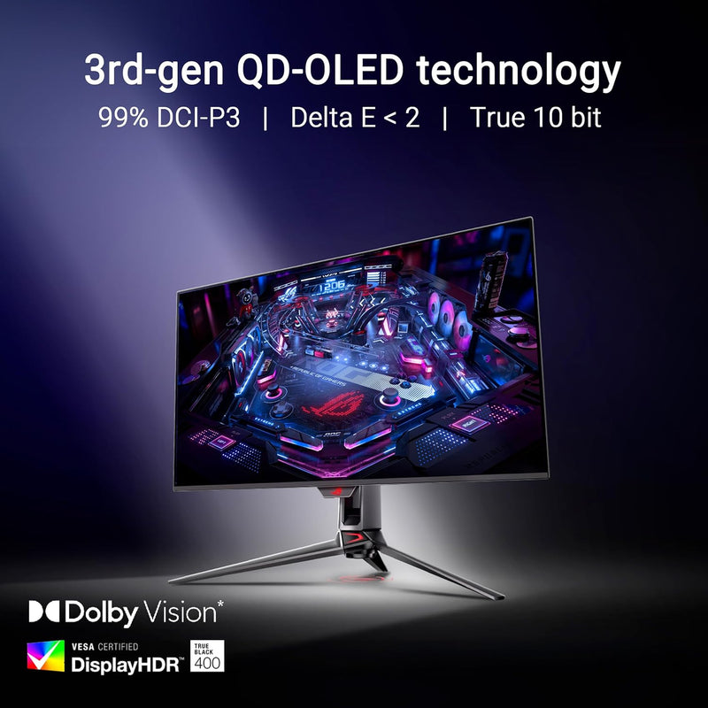 ASUS ROG Swift OLED PG32UCDMR, monitor para juegos de 31,5", 4K QD-OLED (3840 x 2160), 0,03 ms (GTG), 240 Hz, compatible con G-Sync, puertos USB-C y USB-A, DisplayPort, HDMI, DisplayWidget Center, negro