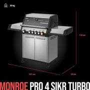 Barbacoa de gas Enders® MONROE PRO 4 SIKR TURBO, 4 quemadores de acero inoxidable, hornillo lateral, quemador trasero por infrarrojos, ventana de visualización, HEAT RANGE™, SWITCH GRID™, 800 °C TURBO ZONE™, SIMPLE CLEAN™, #8362