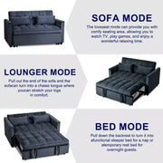 Sofá cama convertible de terciopelo 3 en 1 color gris cemento con cojines y bolsillos, sofá cama moderno extraíble, respaldo ajustable