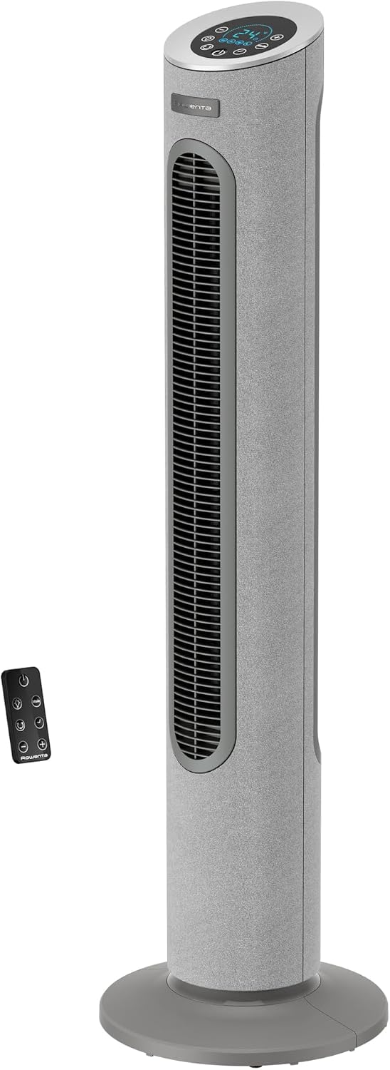 Ventilador de torre Rowenta Eole Home, solo 40 dB(A) a la velocidad más baja, ahorro de energía, 7 velocidades/3 modos, temporizador, mando a distancia, gris, VU6980F0