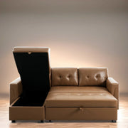 Sofá seccional reversible convertible con cama extraíble, chaise longue con almacenamiento oculto y patas duraderas