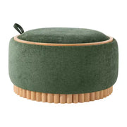 Puf de almacenamiento redondo Polibi con base cilíndrica de madera maciza y tapa reversible