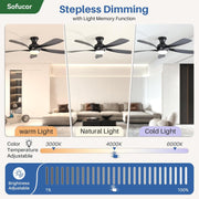 Ventilador de techo inteligente Sofucor con iluminación, ventilador de techo de 132 cm con luz, Alexa/APP, control remoto, 3 temperaturas de color, temporizador, 6 velocidades, motor CC silencioso para dormitorio y salón