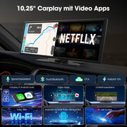 Pantalla LAMTTO para Carplay con Net-flix y Youtube, pantalla de 10.25 pulgadas con A-pple CarPlay inalámbrico y Android Auto, cámara de visión trasera, pantalla dividida, navegación, Bluetooth dual, FM, Mirror Link para iOS 10+ y Android 11+