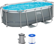 Set de piscina con estructura Bestway Power Steel con bomba de filtro 305 x 200 x 84 cm, gris, ovalada