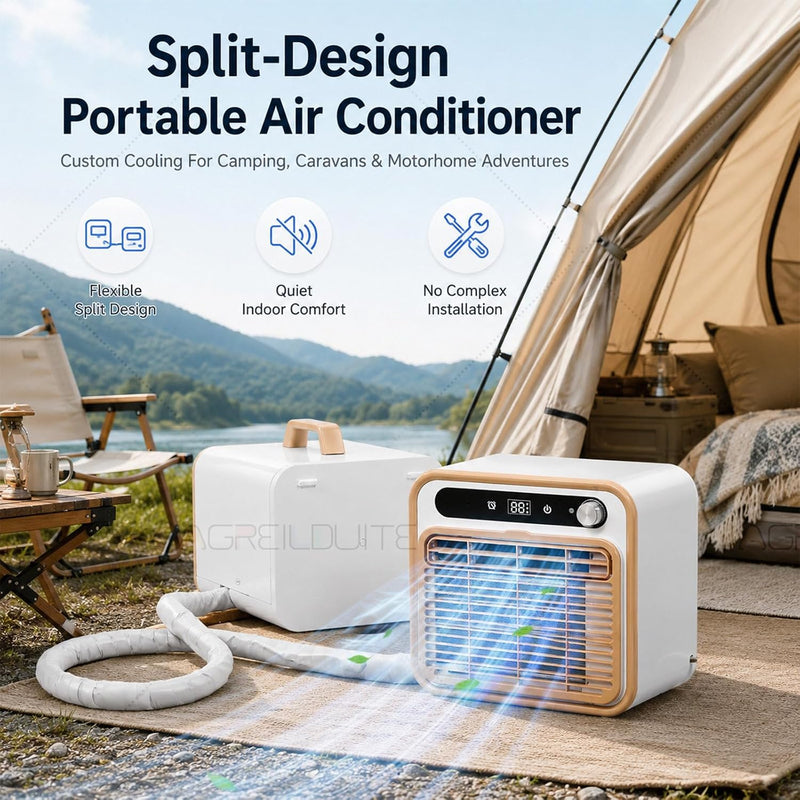 Outdoor Camping Split-Klimaanlage, 130m³/h Luftstrom Wohnmobil Klimaanlage Mit Waschbarem Filter & Fernbedienung & App-Steuerung, Tragbare Klimaanlage Für Zelt, Camper & Wohnwagen 1m-Pipe