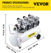 Compresseur d'air sans huile VEVOR, compresseur d'air comprimé silencieux, outil d'atelier pour réparations domestiques, gonflage de pneus (100L 2,2KW, électrovanne)