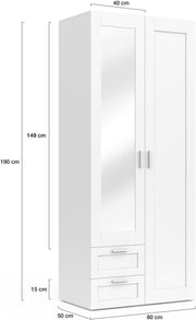 IDMarket - Armario VITO de 2 puertas blanco de 80 cm con 2 cajones, espejo y estantes