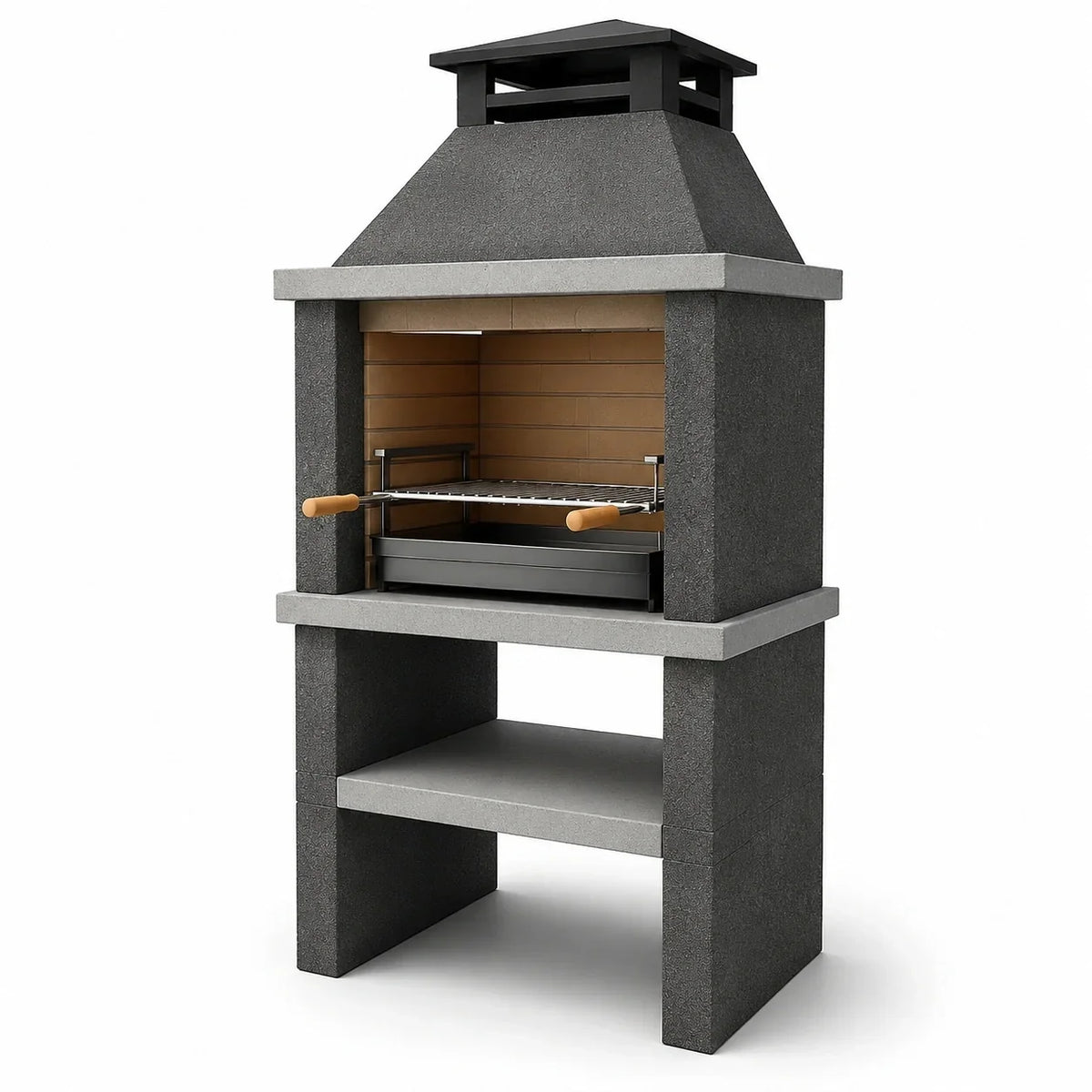 Barbacoa de hormigón con parrilla de acero inoxidable ajustable 160 cm negro-gris