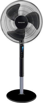 Ventilador de pedestal oscilante Honeywell Advanced QuietSet (5 ajustes de velocidad, función de temporizador, oscilación de 70°, altura ajustable, control remoto, fácil de usar) HSF600B