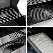 Barbacoa de gas Hektor 3B-S incl. asador giratorio y funda protectora con 3 quemadores, quemador Sear, parrilla de hierro fundido, hornillo lateral, ventana de visualización y termómetro para jardín y terraza