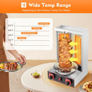 Máquina de kebab giratoria vertical, herramienta de barbacoa, grill de gas de Oriente Medio, barbacoa de mesa con dos tubos de calentamiento de rotación de 360º, 220V 3000W