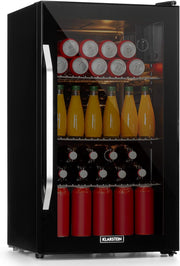 Mininevera Klarstein con puerta de cristal para habitaciones, refrigerador de bebidas con estantes ajustables, pequeño de 80 litros, frigorífico silencioso para interiores/exteriores