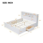 Cama de plataforma de madera King Size FAMYYT con cabecero de almacenamiento múltiple, USB y cajones, fácil montaje